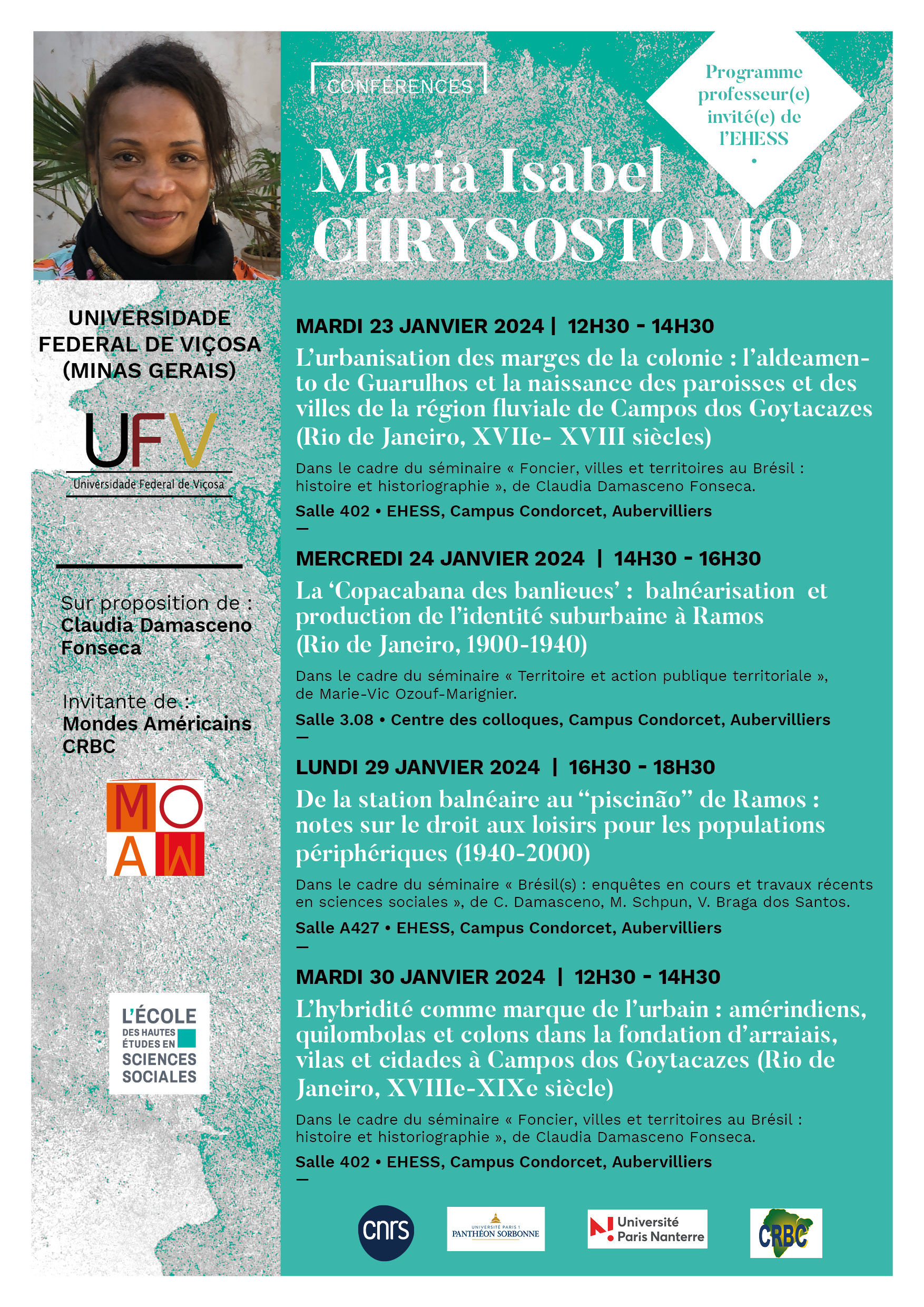 Conférences de Maria Isabel Chrysostomo, professeure à l'université fédérale de Viçosa, Brésil